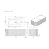 Aquaperla ROSE Series 1500*750*580mm Corner Acrylic Bathtub (Right Corner) - Matte White