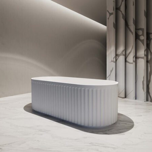 Aquaperla 1500*750*580mm Roma Fluted Acrylic Freestanding Bathtub - Gloss White (Pop-up Waste & Plug included)