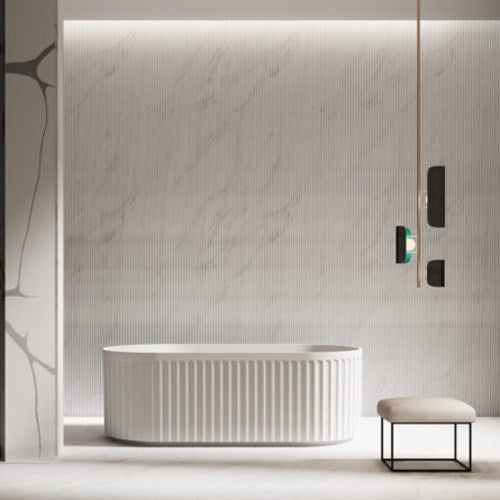 Aquaperla 1700*800*580mm Roma Fluted Acrylic Freestanding Bathtub (Pop-up Waste & Plug included) - Gloss White