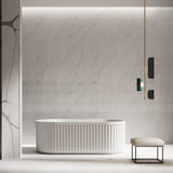 Aquaperla 1500*750*580mm Roma Fluted Acrylic Freestanding Bathtub - Gloss White (Pop-up Waste & Plug included)