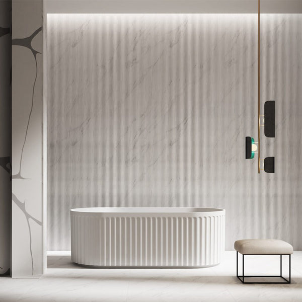 Aquaperla 1500*750*580mm Roma Fluted Acrylic Freestanding Bathtub - Matte White (Pop-up Waste & Plug included)