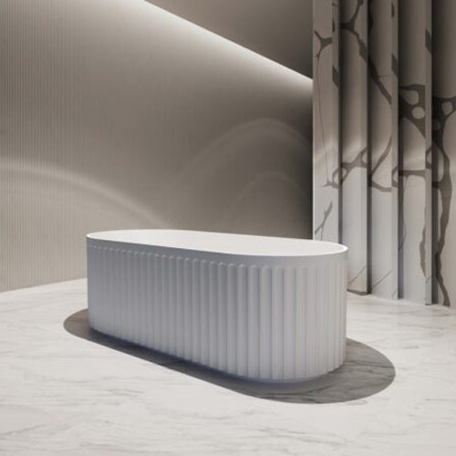 Aquaperla 1700*800*580mm Roma Fluted Acrylic Freestanding Bathtub - Matte White (Pop-up Waste & Plug included)