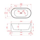 Aquaperla 1500*750*580mm Roma Fluted Acrylic Freestanding Bathtub - Gloss White (Pop-up Waste & Plug included)