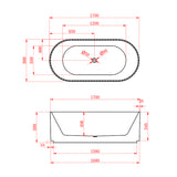 Aquaperla 1700*800*580mm Roma Fluted Acrylic Freestanding Bathtub - Matte White (Pop-up Waste & Plug included)