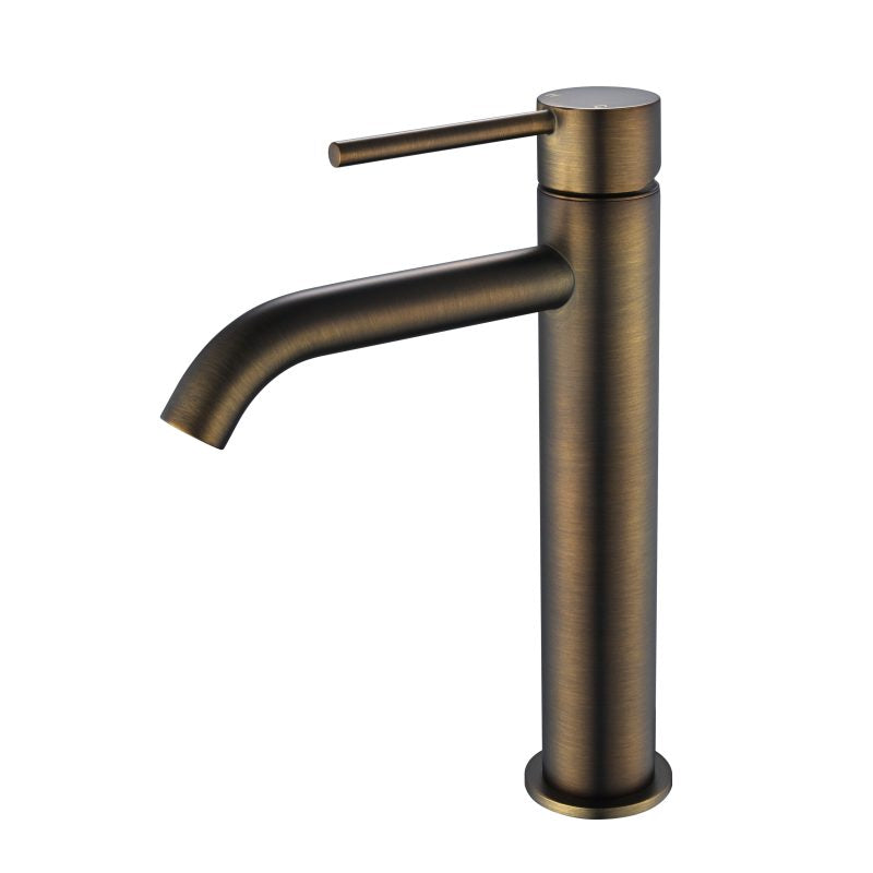 Modern National Star Mini Mid-Rise Basin Mixer Curved Spout Antique Brass