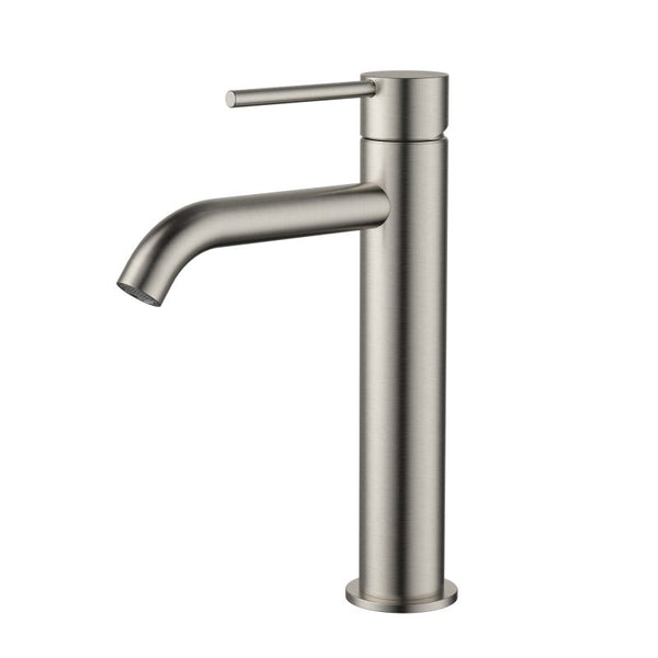 Modern National Star Mini Mid-Rise Basin Mixer Curved Spout Brushed Nickel