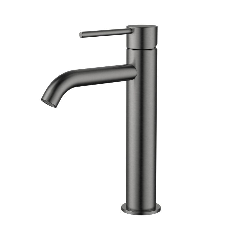 Modern National Star Mini Mid-Rise Basin Mixer Curved Spout Gun Metal
