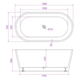 Aquaperla 1700*800*580mm Shanty Acrylic Freestanding Bathtub (waste & plug included) - Gloss White