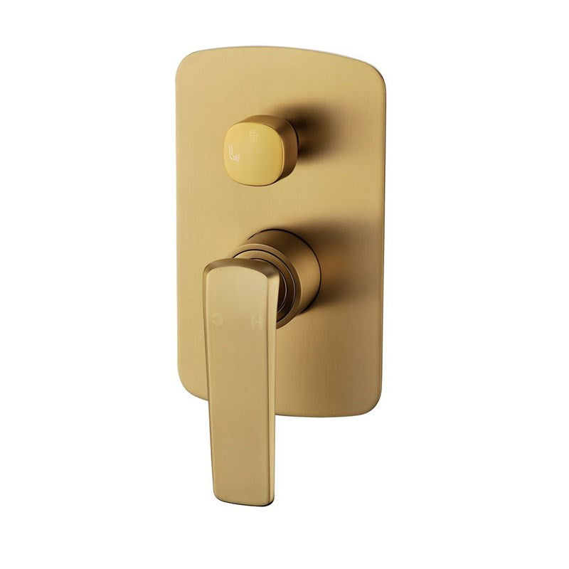 Aquaperla Esperia Square Wall Mixer With Diverter - Brushed Brass