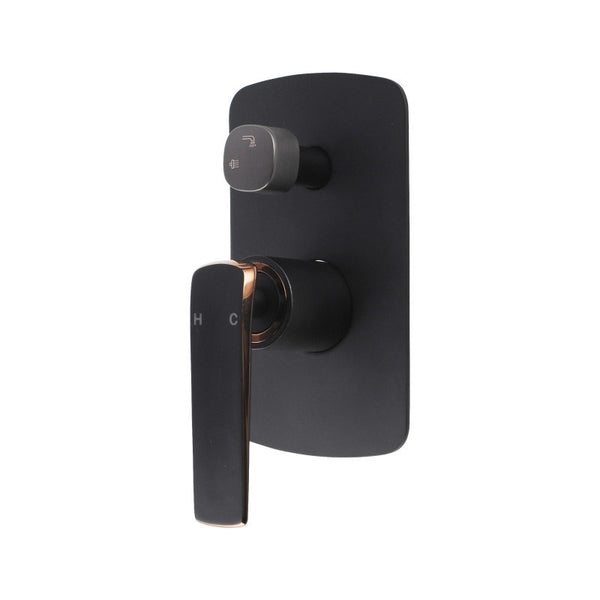 Aquaperla Esperia Square Wall Mixer With Diverter - Black & Rose Gold